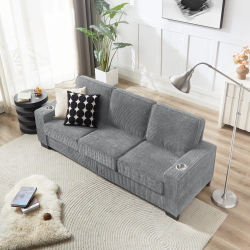 Corduroy Fabric Sofa 83.86" Modern 3-Seater Compressed Couch for Living Room, Bedroom, Office