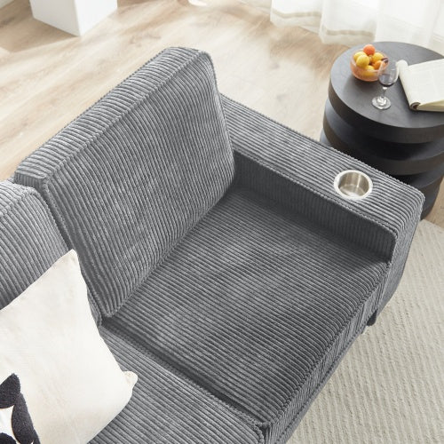 Corduroy Fabric Sofa 83.86" Modern 3-Seater Compressed Couch for Living Room, Bedroom, Office