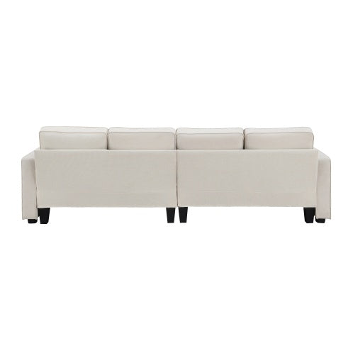 Modern Linen Fabric Sofa with Armrest Pockets and 4 Pillows, Minimalist Style Couch for Living Room, Apartment, Office, 3 Colors