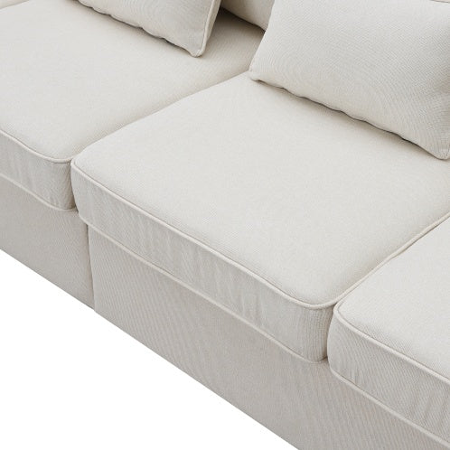 Modern Linen Fabric Sofa with Armrest Pockets and 4 Pillows, Minimalist Style Couch for Living Room, Apartment, Office, 3 Colors