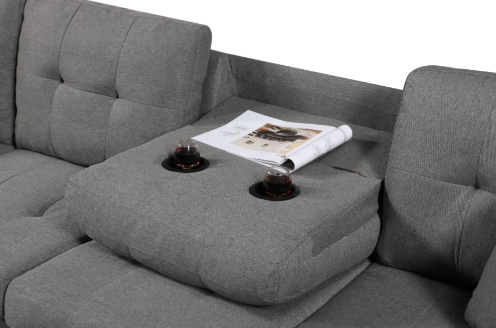 Grey Left-Facing Fabric Sectional Sofa with Ottoman for Living Room