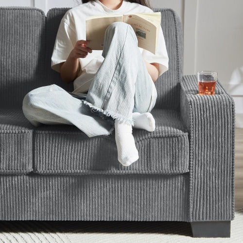 Corduroy Fabric Sofa 83.86" Modern 3-Seater Compressed Couch for Living Room, Bedroom, Office