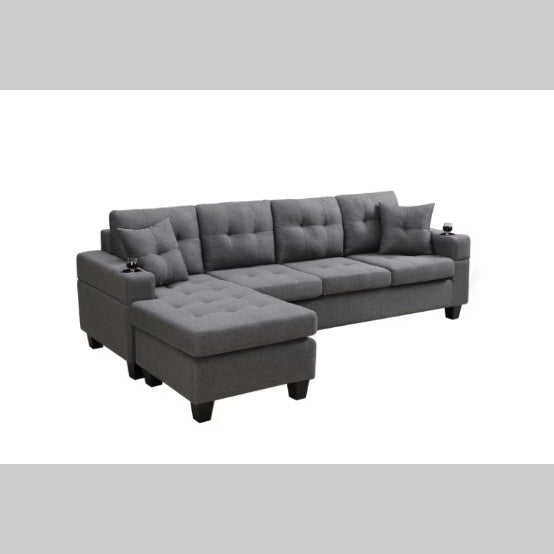 Modern L-Shaped Fabric Sectional Sofa, Grey Couch for Living Room
