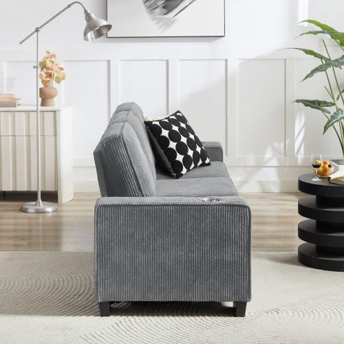 Corduroy Fabric Sofa 83.86" Modern 3-Seater Compressed Couch for Living Room, Bedroom, Office