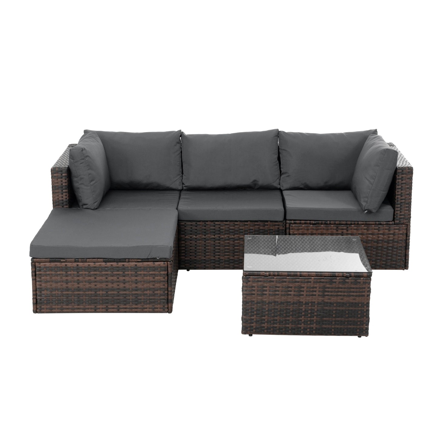 Patio Outdoor Furniture 5-Piece PE Wicker Set with Tempered Glass Table