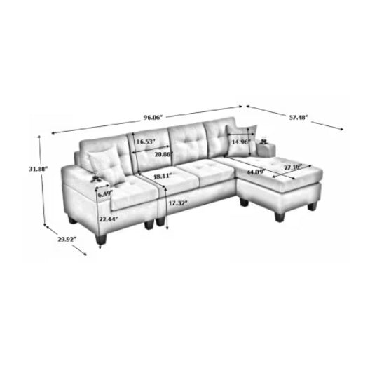 Modern L-Shaped Fabric Sectional Sofa, Grey Couch for Living Room