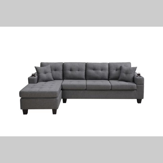 Modern L-Shaped Fabric Sectional Sofa, Grey Couch for Living Room
