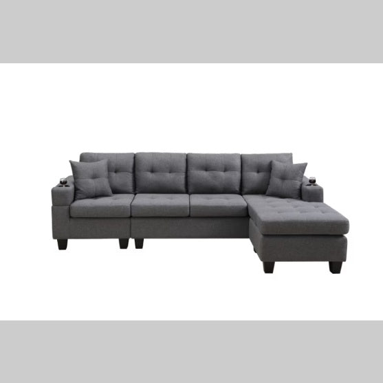 Modern L-Shaped Fabric Sectional Sofa, Grey Couch for Living Room