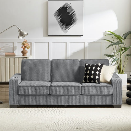 Corduroy Fabric Sofa 83.86" Modern 3-Seater Compressed Couch for Living Room, Bedroom, Office