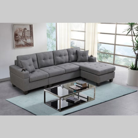 Modern L-Shaped Fabric Sectional Sofa, Grey Couch for Living Room