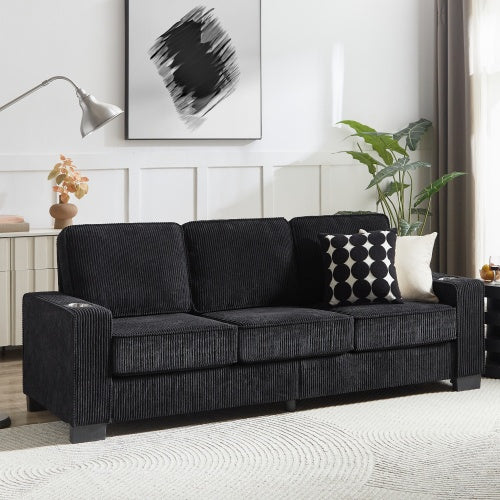 Corduroy Fabric Sofa 83.86" Modern 3-Seater Compressed Couch for Living Room, Bedroom, Office