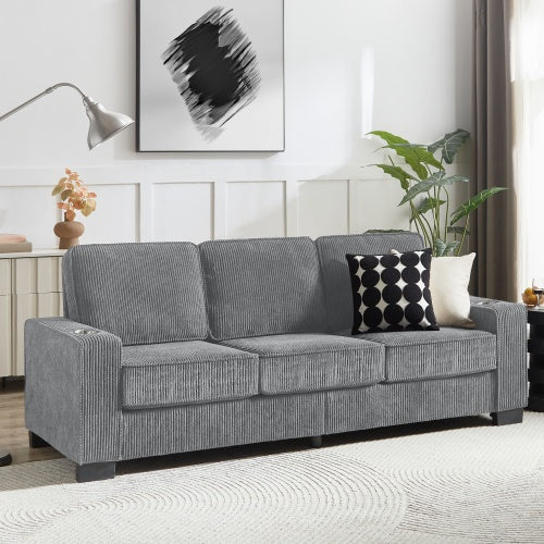 Corduroy Fabric Sofa 83.86" Modern 3-Seater Compressed Couch for Living Room, Bedroom, Office