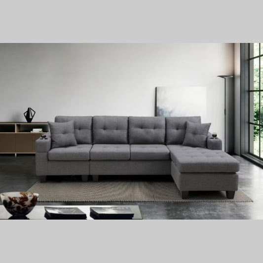 Modern L-Shaped Fabric Sectional Sofa, Grey Couch for Living Room