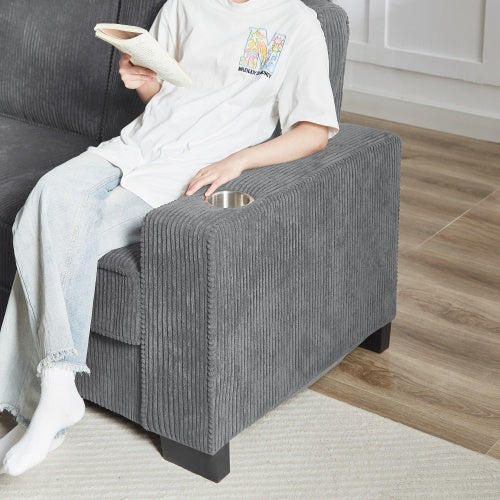 Corduroy Fabric Sofa 83.86" Modern 3-Seater Compressed Couch for Living Room, Bedroom, Office