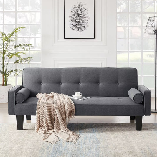 Fabric Sofa Medieval Style Loveseat with Pillows, Living Room Button Tufted Sofa, Classic Pull Point Design